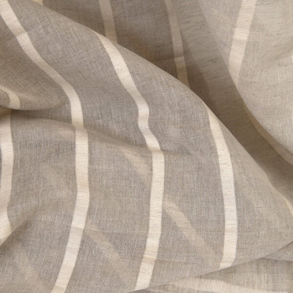 Lightweight linen cotton fabric natural with white stripes, with undyed linen