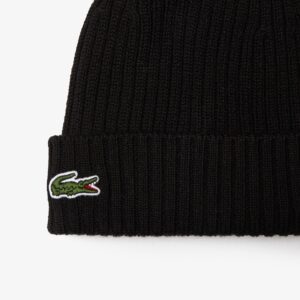 Lacoste Bonnet Côtelé Laine Noir