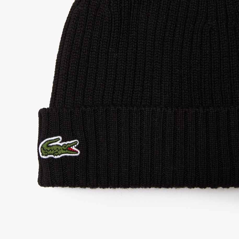 Lacoste Bonnet Côtelé Laine Noir