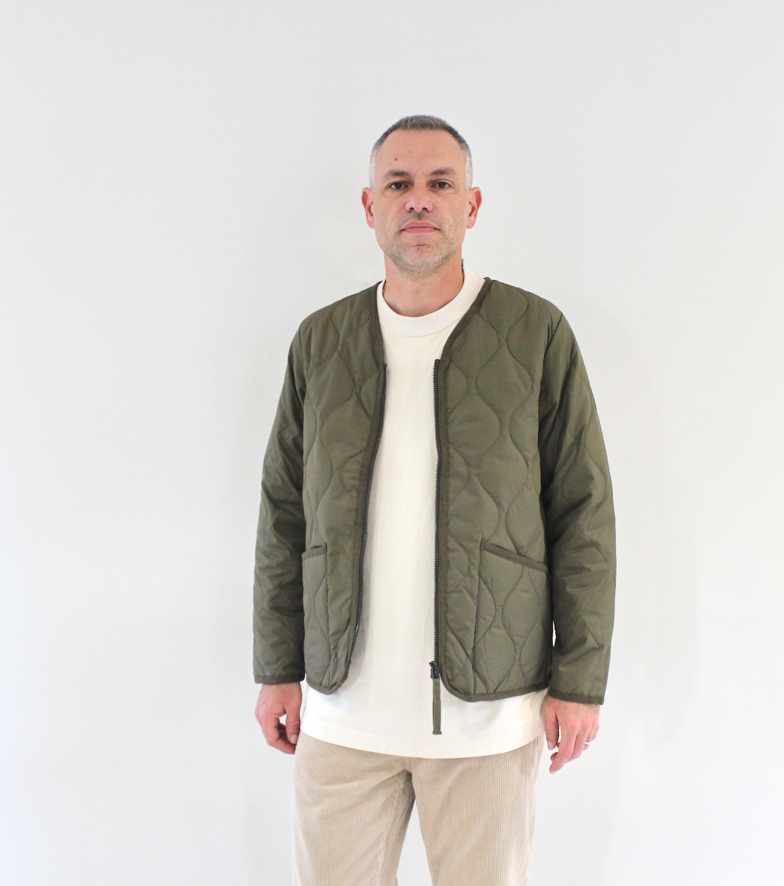 Taion Military Zip V-Neck Jacket Olive
