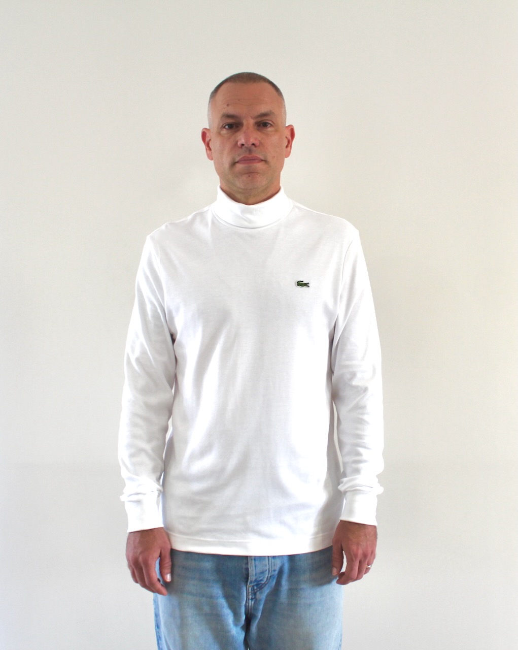 Lacoste T-shirt Col Roule Manches Longues Blanc