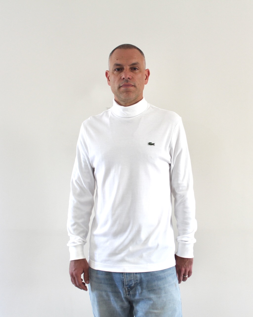 Lacoste T-shirt Col Roule Manches Longues Blanc