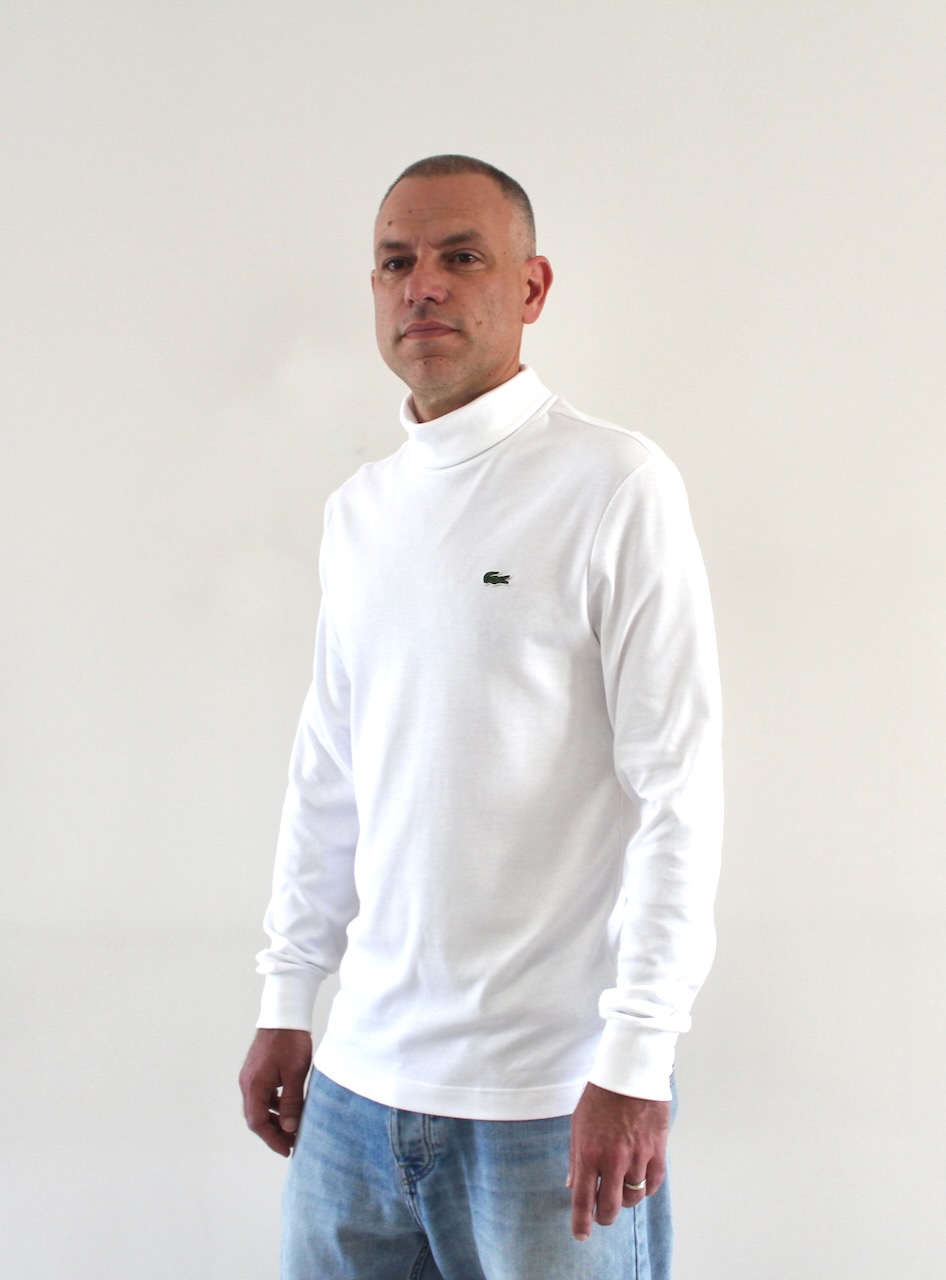 Lacoste T-shirt Col Roule Manches Longues Blanc