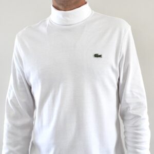 Lacoste T-shirt Col Roule Manches Longues Blanc