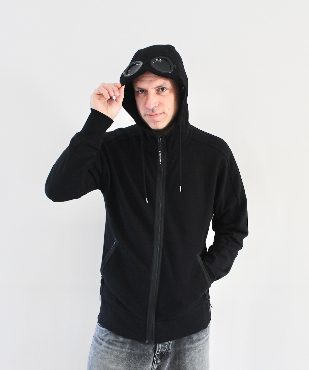 CP Company Sweatshirt Hooded Open Diagonal Raised Fleece