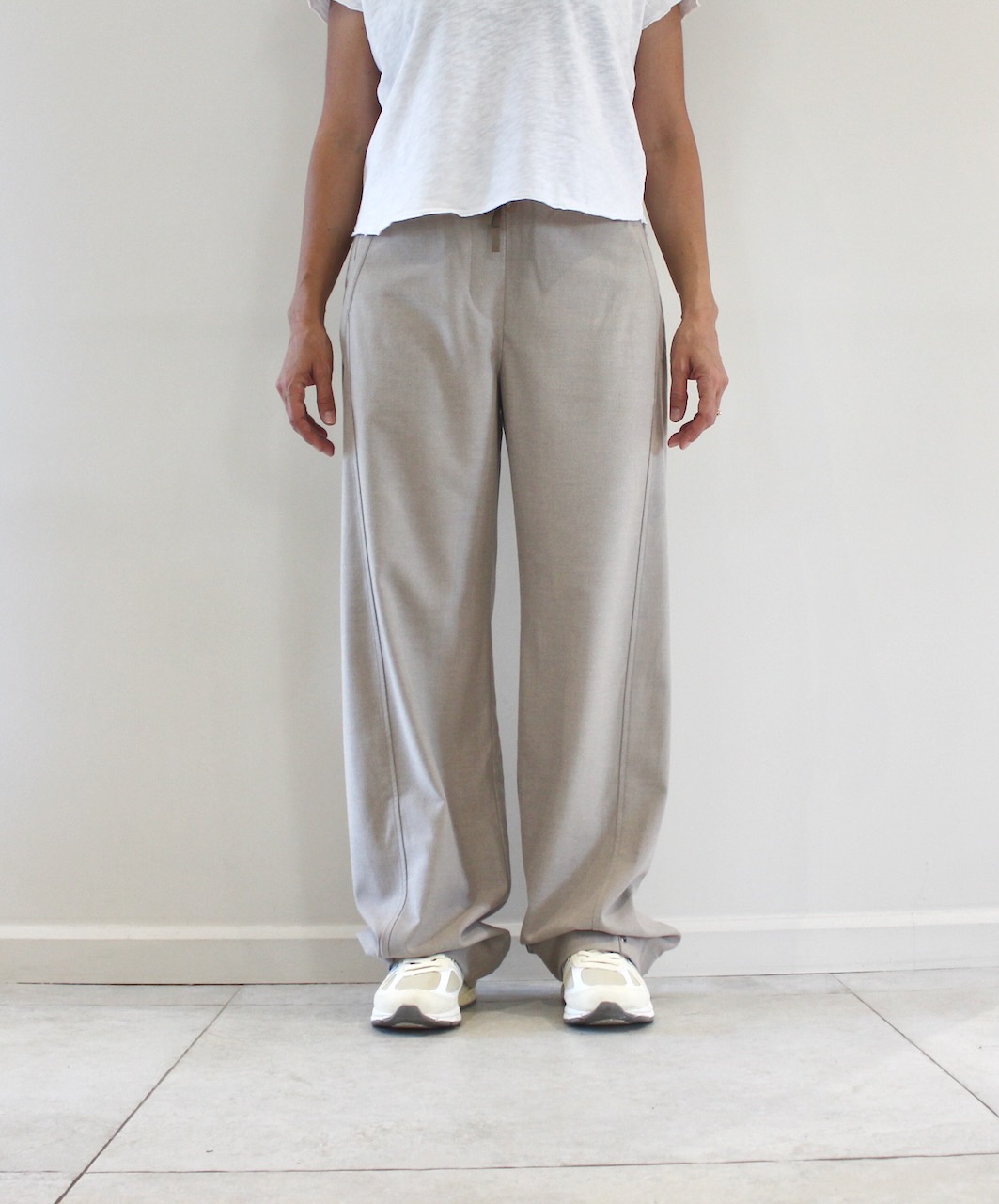 Lacoste Pantalon Large Flanelle Fluide Beige