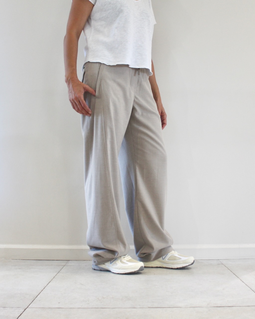 Lacoste Pantalon Large Flanelle Fluide Beige