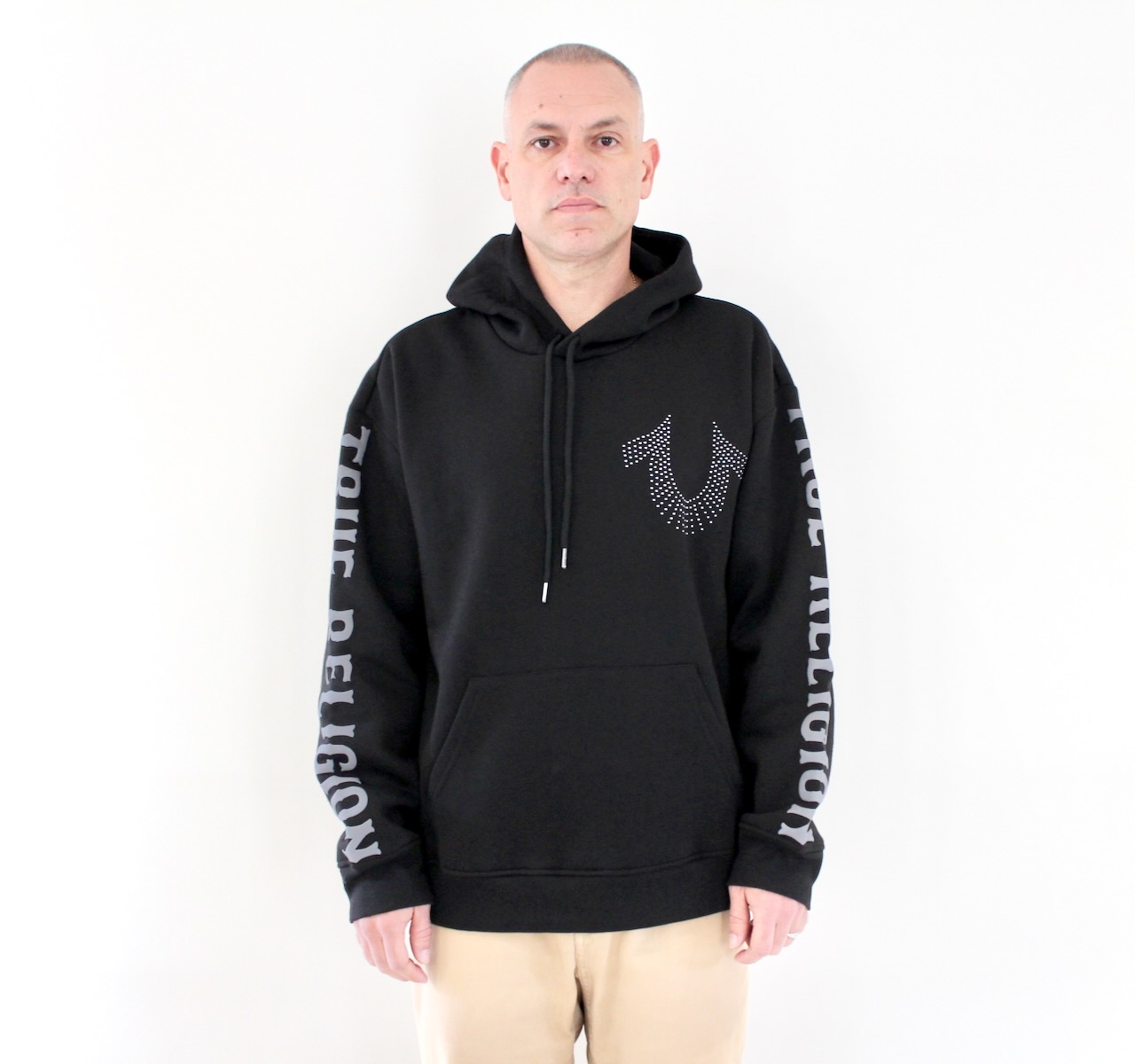 True Religion Relaxed Stud Pullover Hood Jet Black