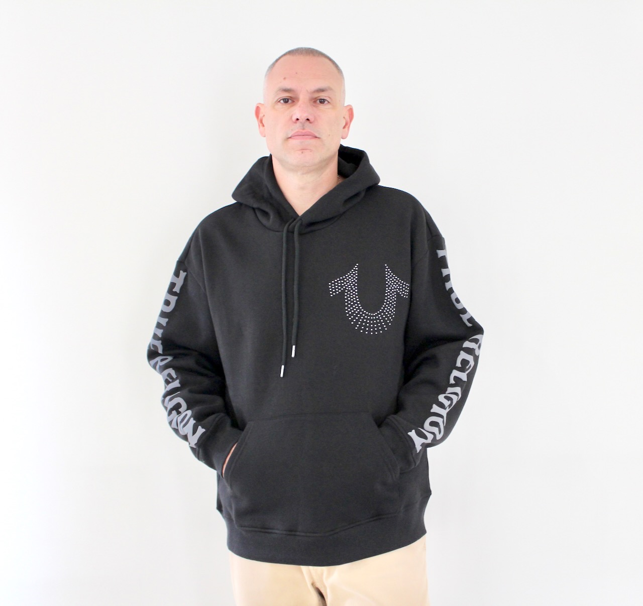 True Religion Relaxed Stud Pullover Hood Jet Black