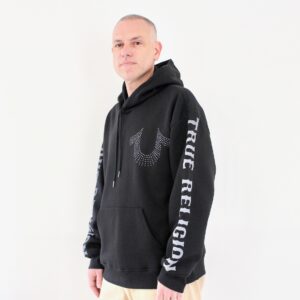 True Religion Relaxed Stud Pullover Hood Jet Black