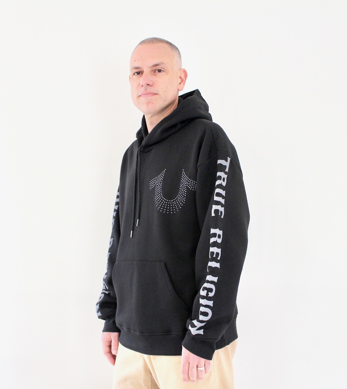 True Religion Relaxed Stud Pullover Hood Jet Black