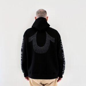 True Religion Relaxed Stud Pullover Hood Jet Black