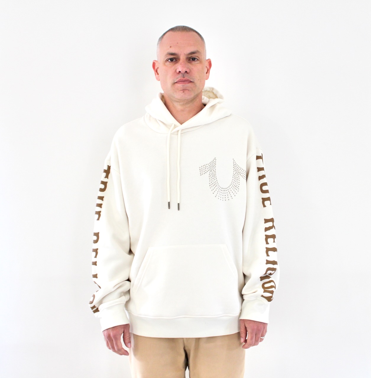 True Religion Relaxed Stud Pullover Hood Winter White