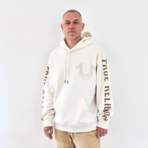 True Religion Relaxed Stud Pullover Hood Winter White