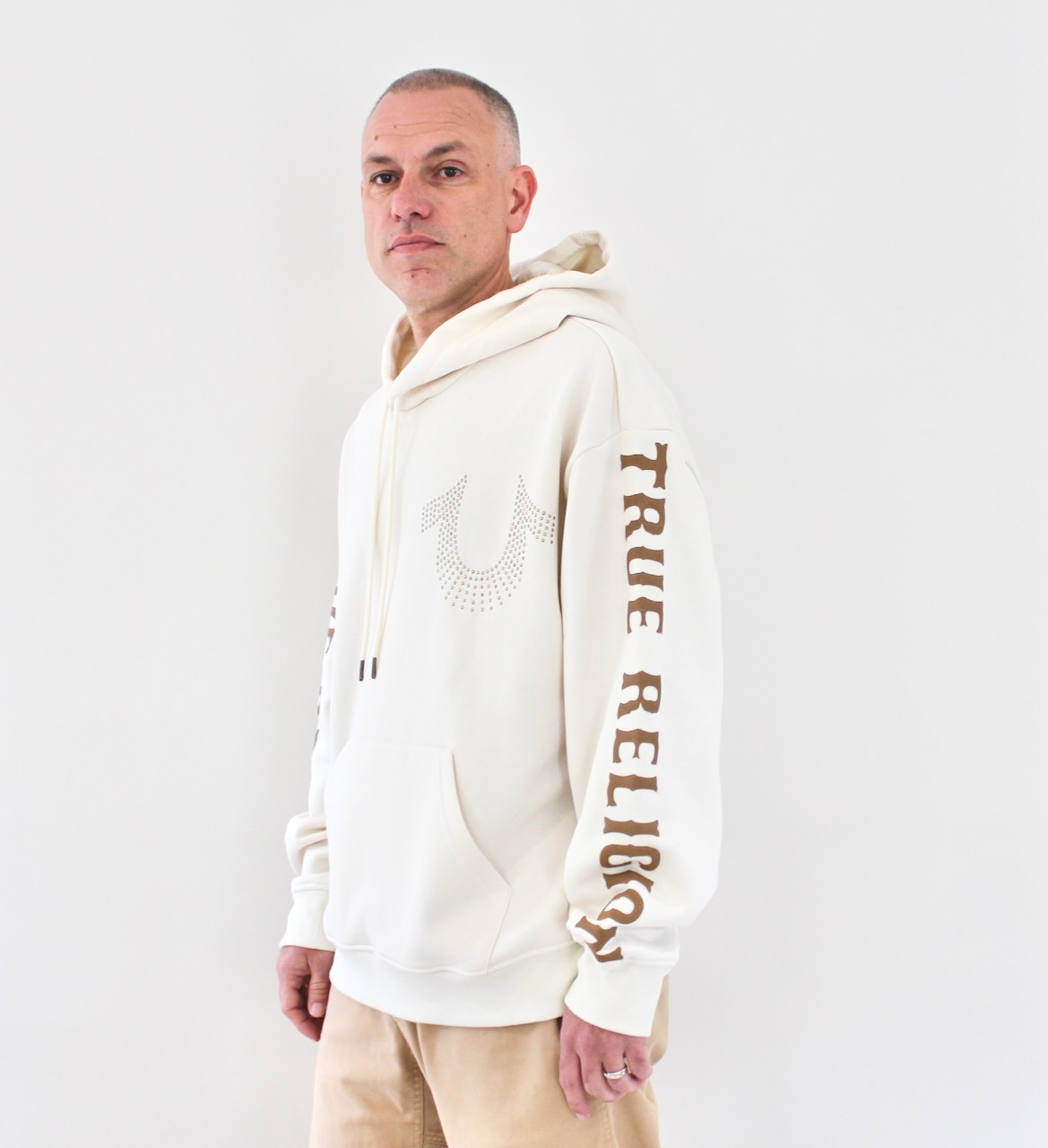 True Religion Relaxed Stud Pullover Hood Winter White