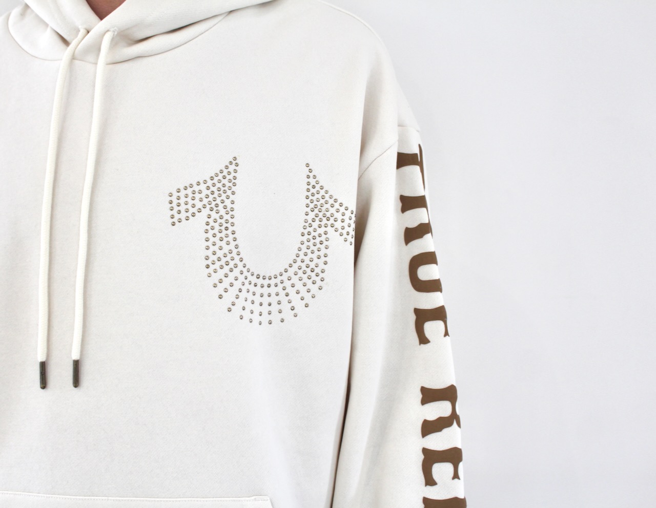 True Religion Relaxed Stud Pullover Hood Winter White