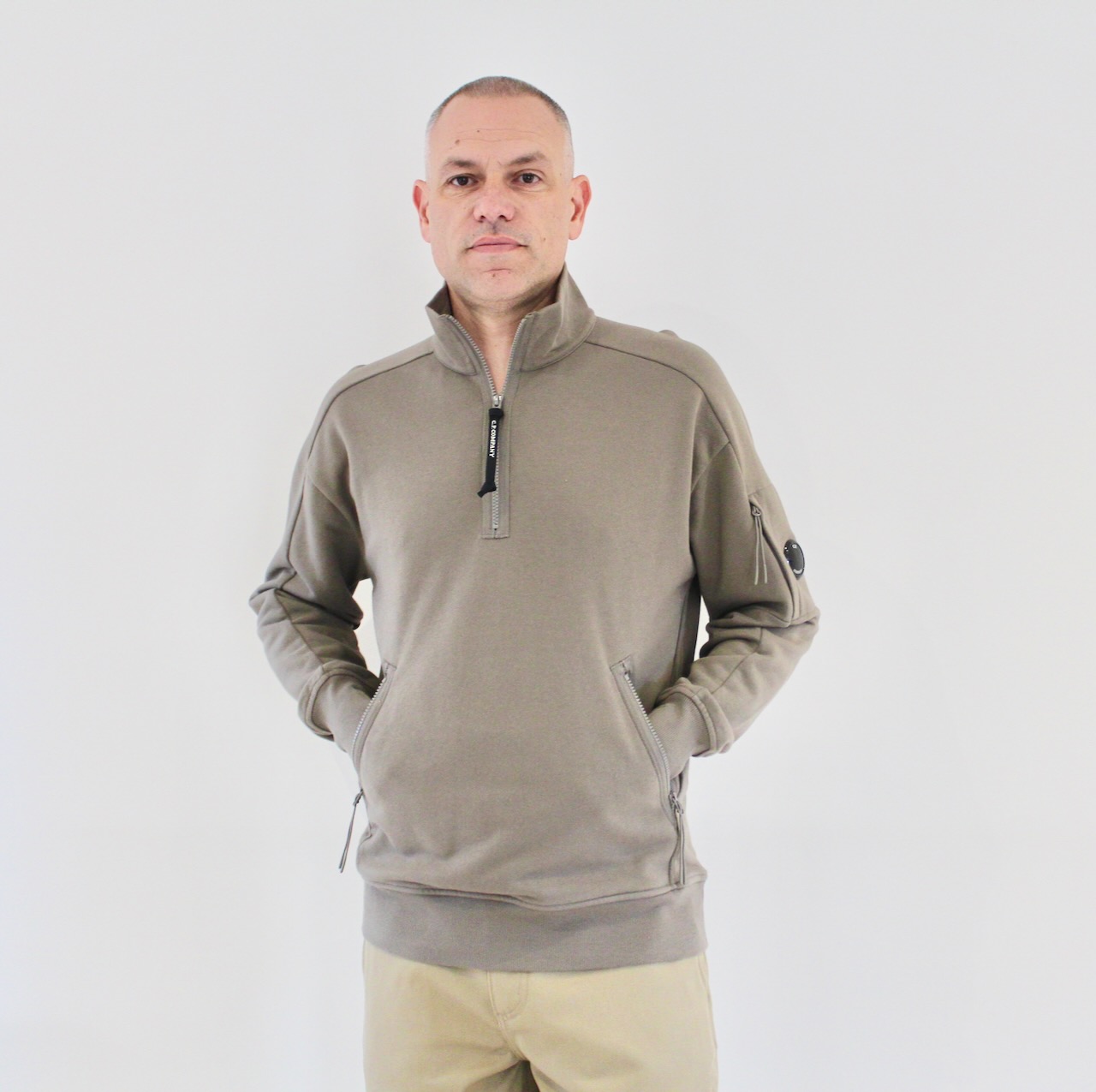 CP Company Sweatshirt Polo Collar raised fleece walnut