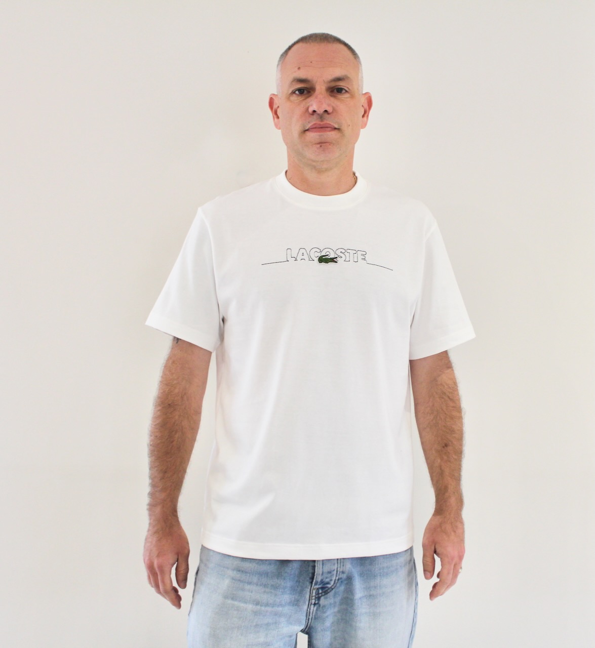 Lacoste Tee shirt brodé made in France Blanc