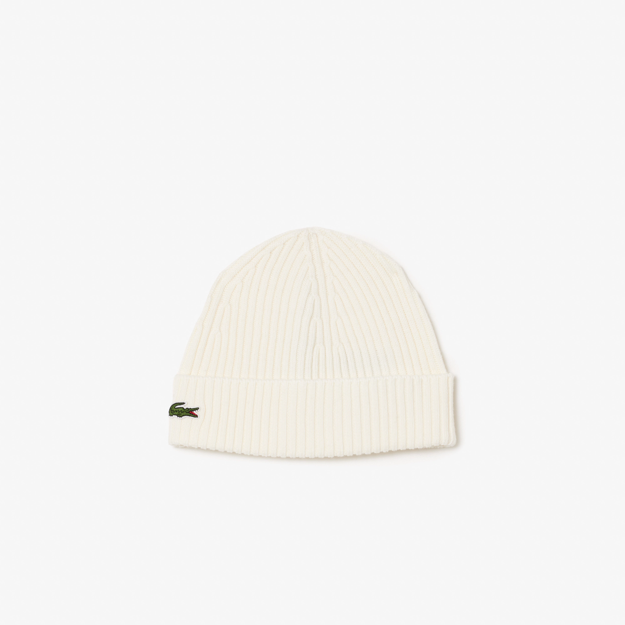 Lacoste Bonnet Côtelé Laine Blanc