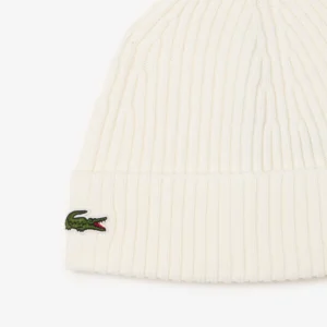 Lacoste Bonnet Côtelé Laine Blanc