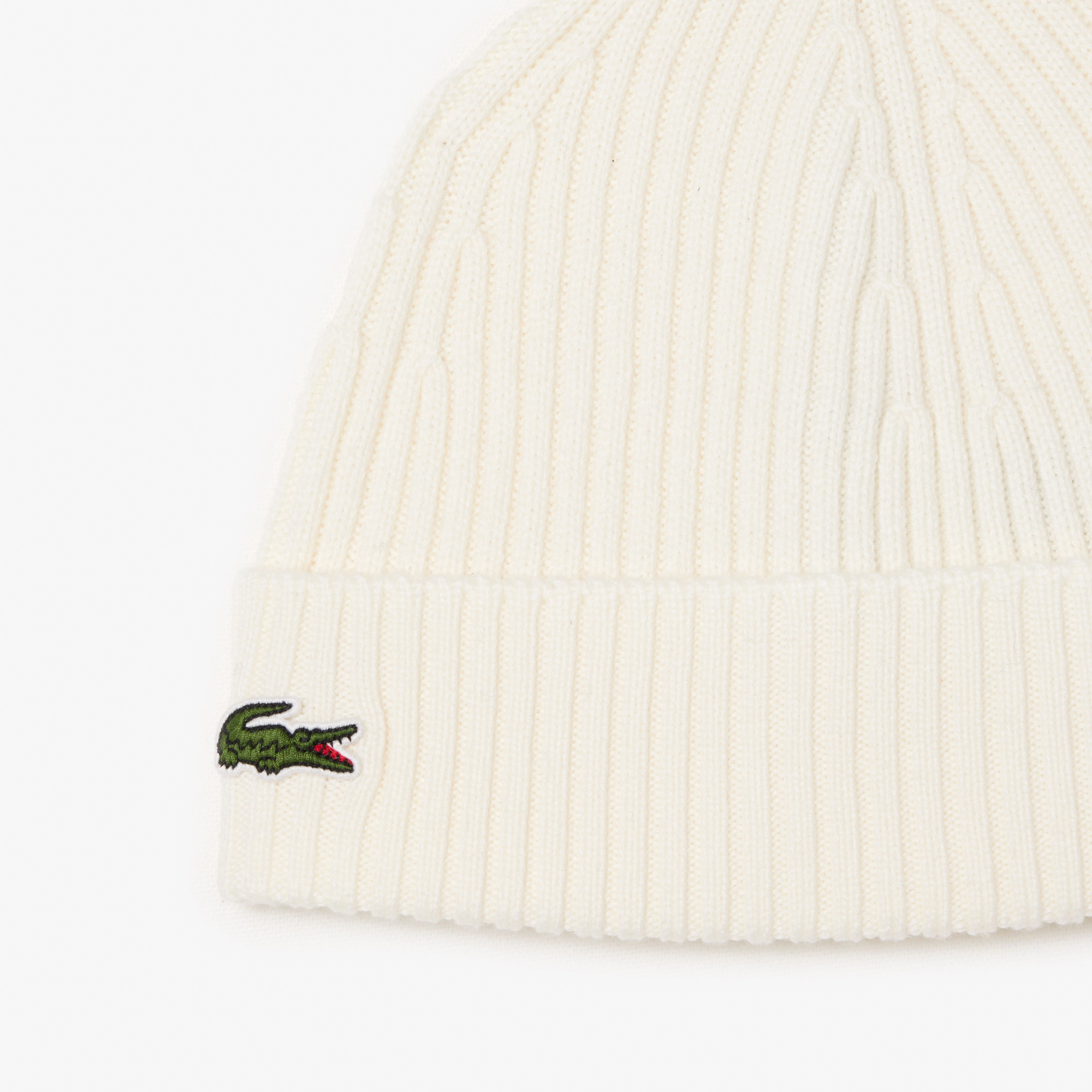 Lacoste Bonnet Côtelé Laine Blanc