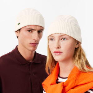 Lacoste Bonnet Côtelé Laine Blanc