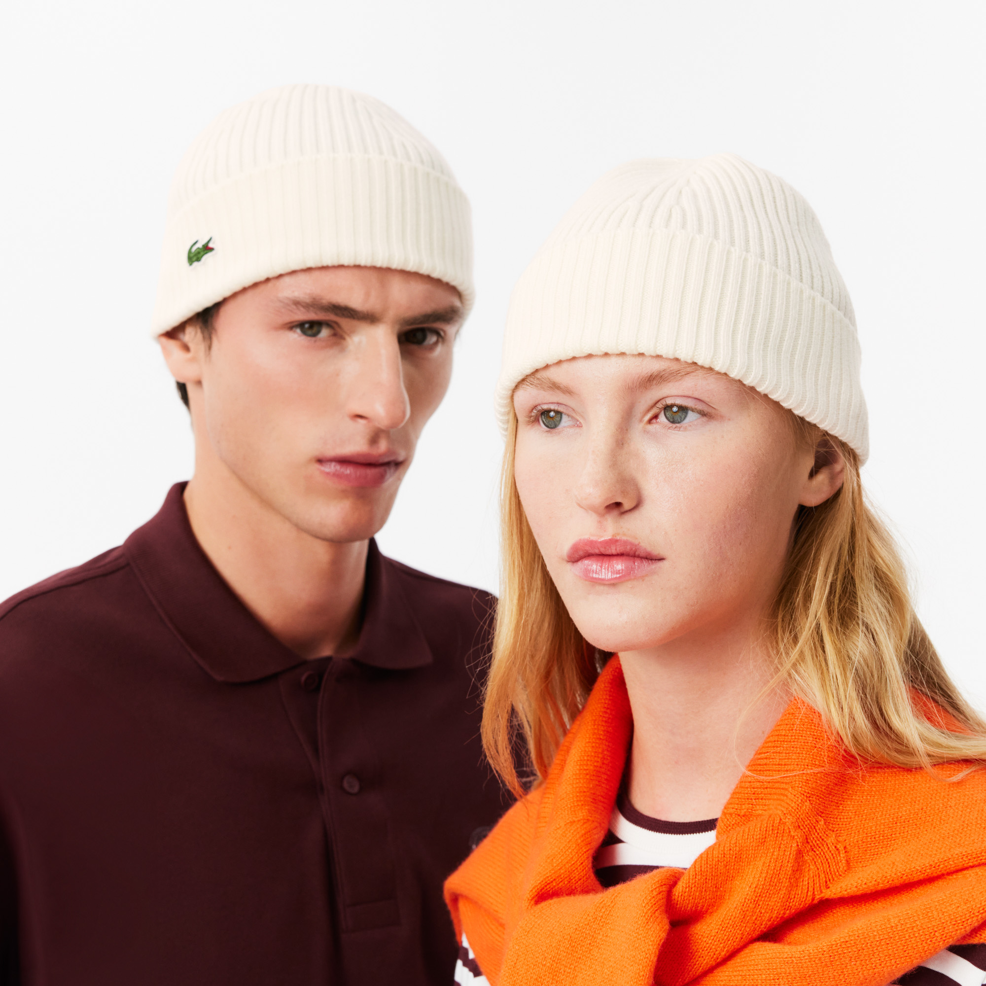 Lacoste Bonnet Côtelé Laine Blanc