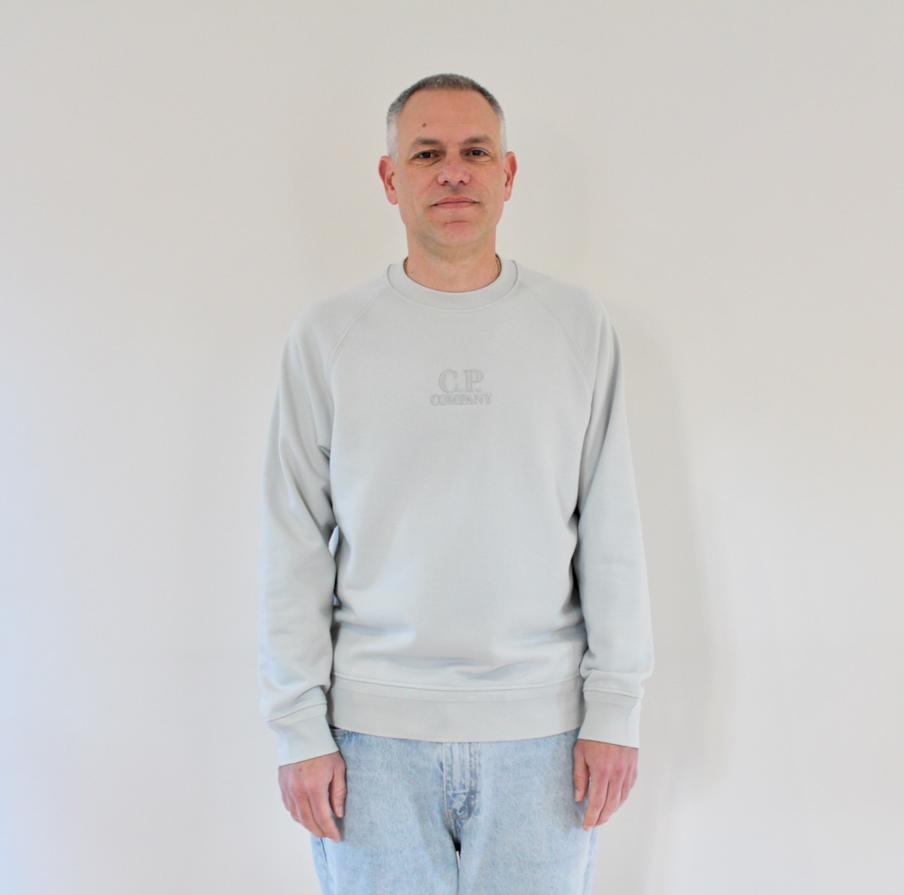 CP Company Diagonal Raised Fleece Sweat Crew Neck Blue Fox