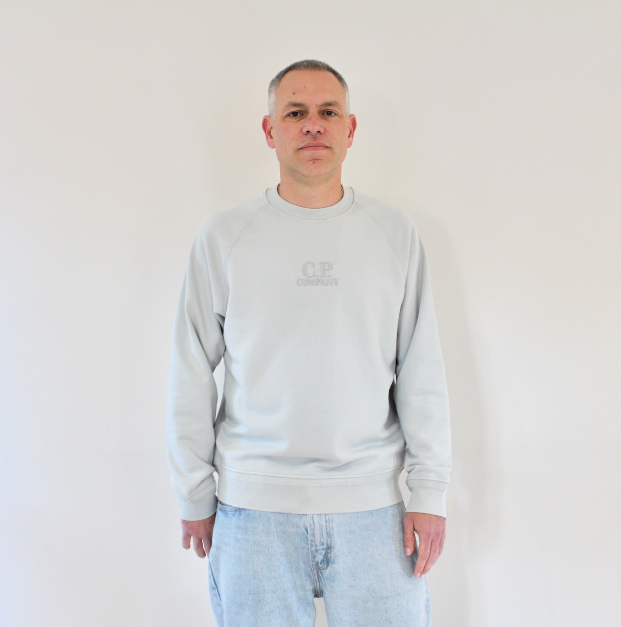 CP Company Diagonal Raised Fleece Sweat Crew Neck Blue Fox