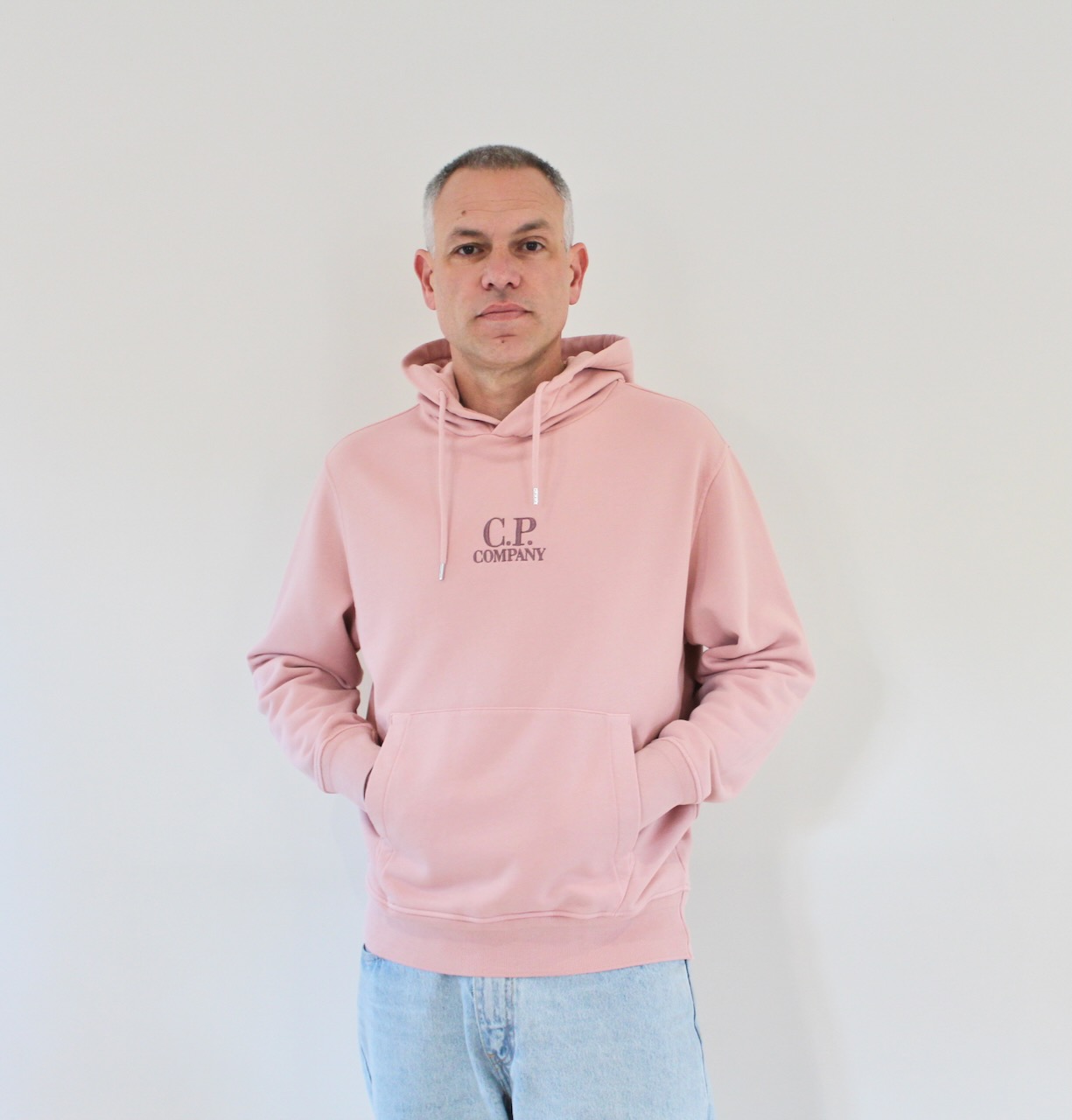 Cp Company Sweat hooded diagonal fleece misty rose