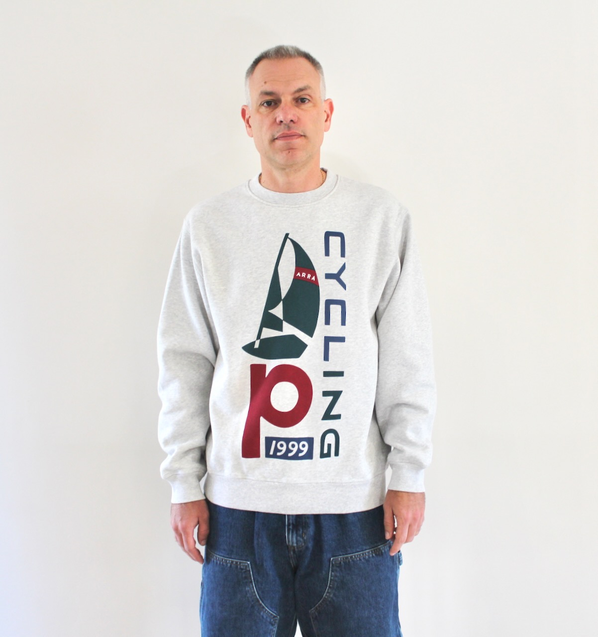 By Parra Sail Bike Crewneck Sweatshirt Heather Grey