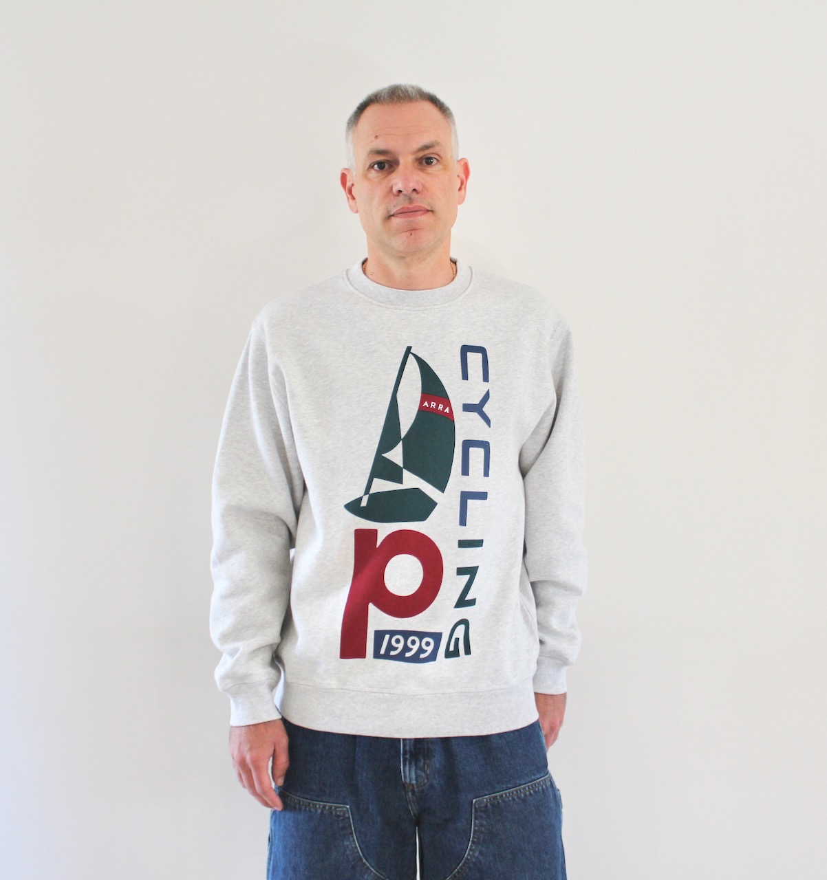 By Parra Sail Bike Crewneck Sweatshirt Heather Grey