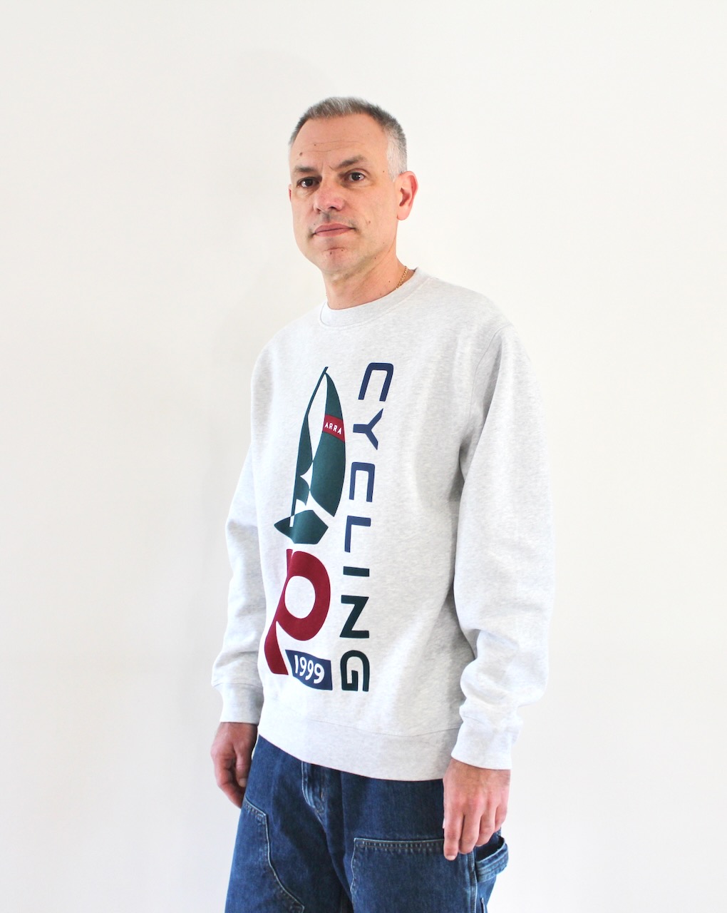 By Parra Sail Bike Crewneck Sweatshirt Heather Grey