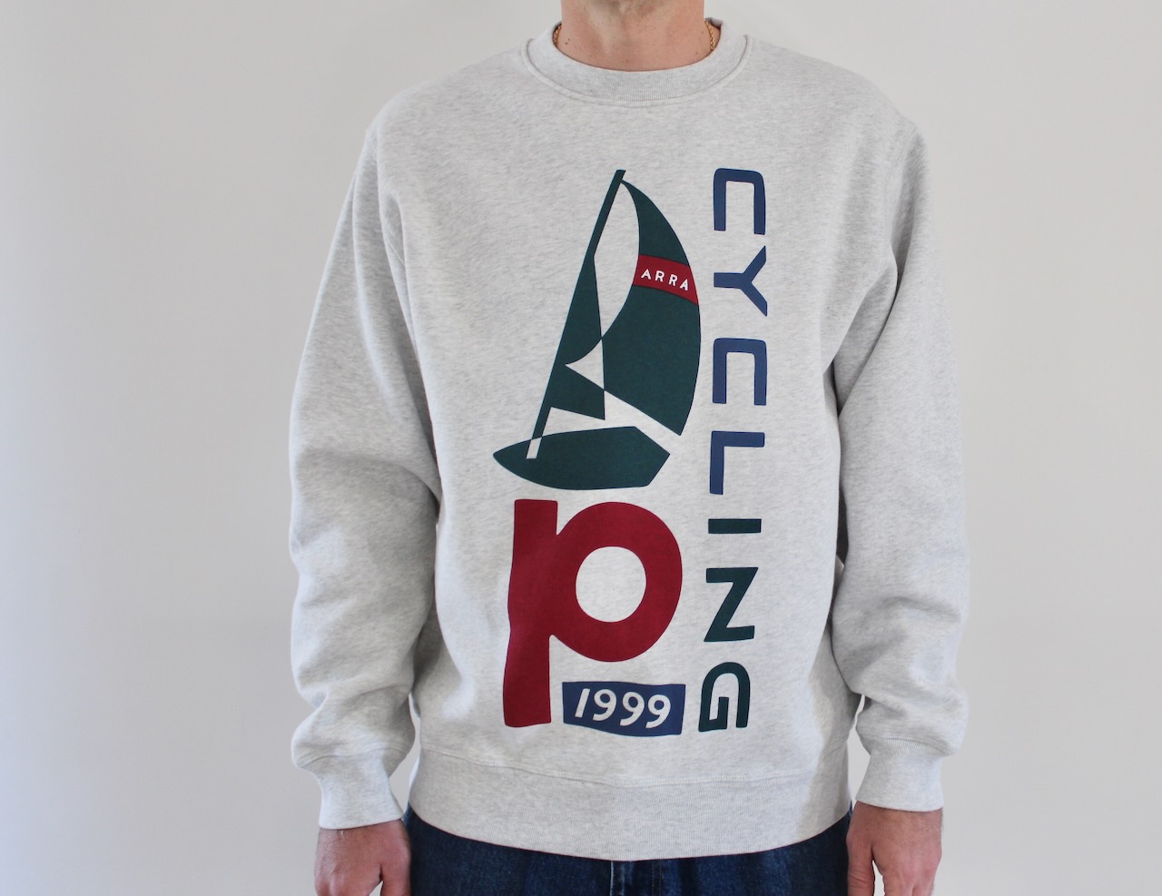 By Parra Sail Bike Crewneck Sweatshirt Heather Grey