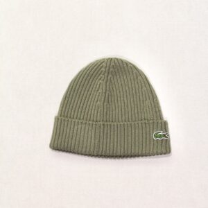 Lacoste Bonnet Côtelé Laine Olive