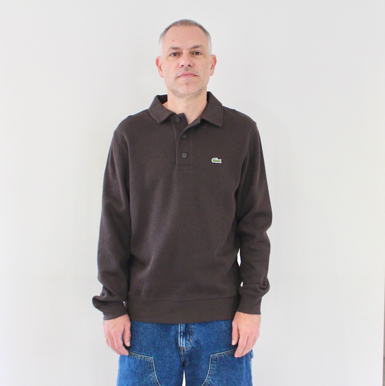 Lacoste Sweat Polo Côtelé Marron