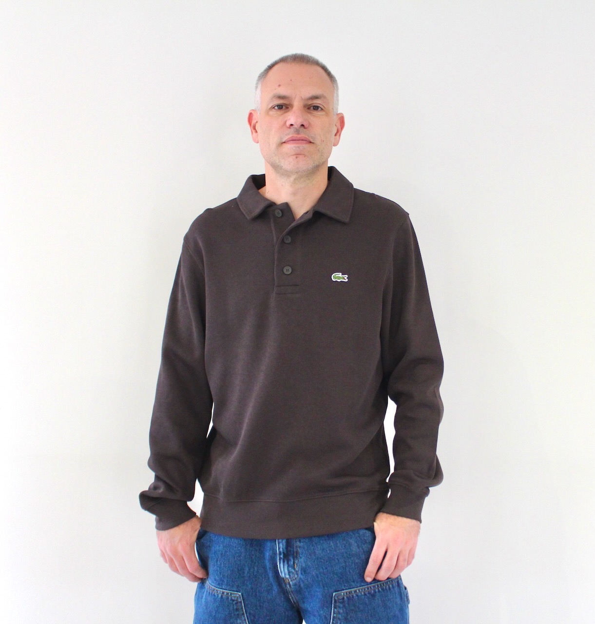 Lacoste Sweat Polo Côtelé Marron