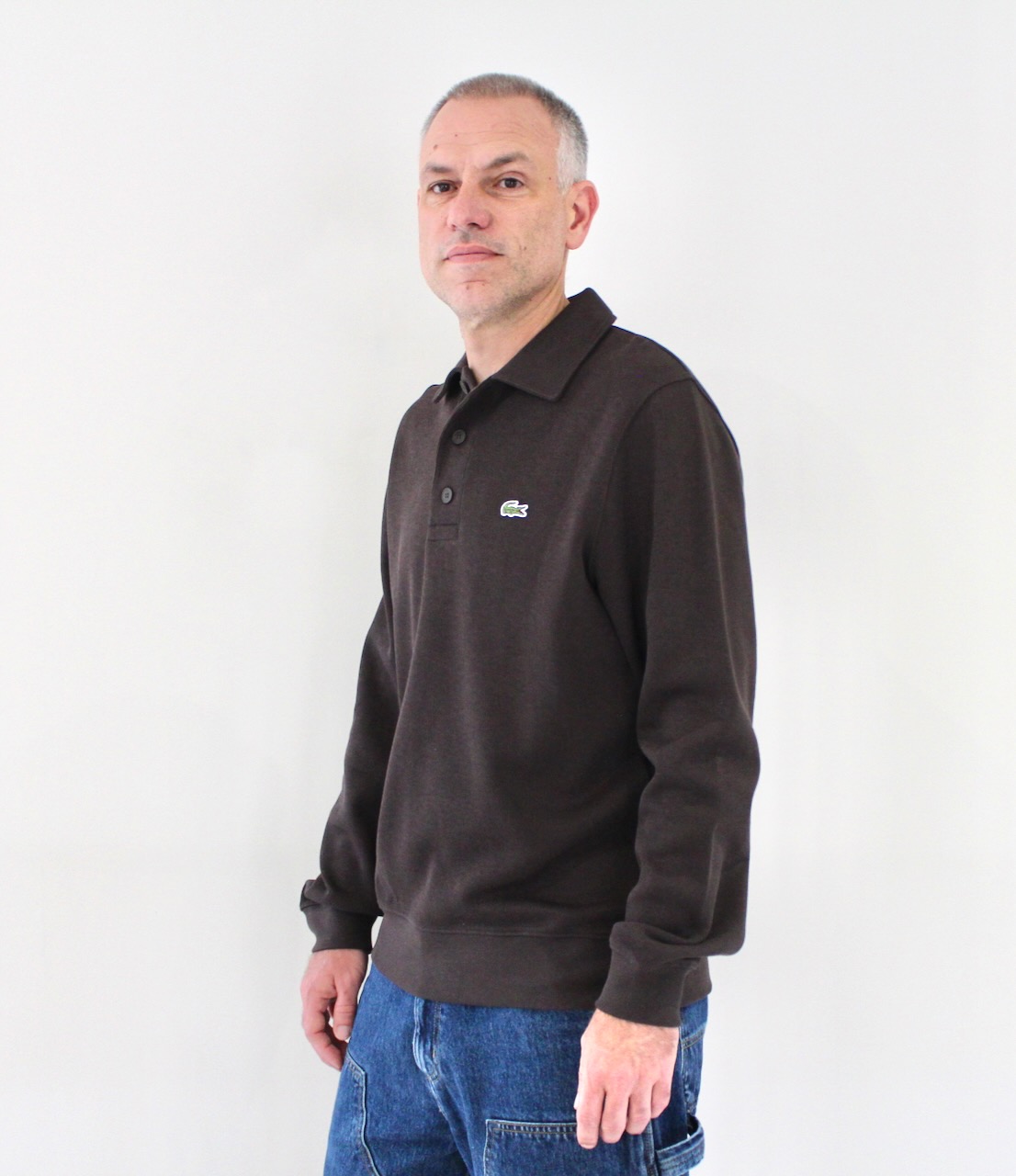 Lacoste Sweat Polo Côtelé Marron