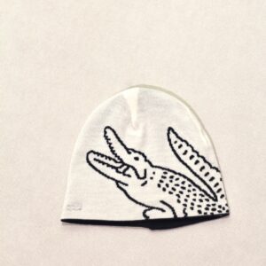 Lacoste Bonnet Jacquard Reversible Bleu Marine Blanc