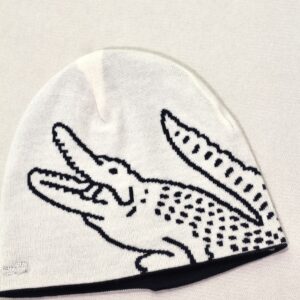 Lacoste Bonnet Jacquard Reversible Bleu Marine Blanc