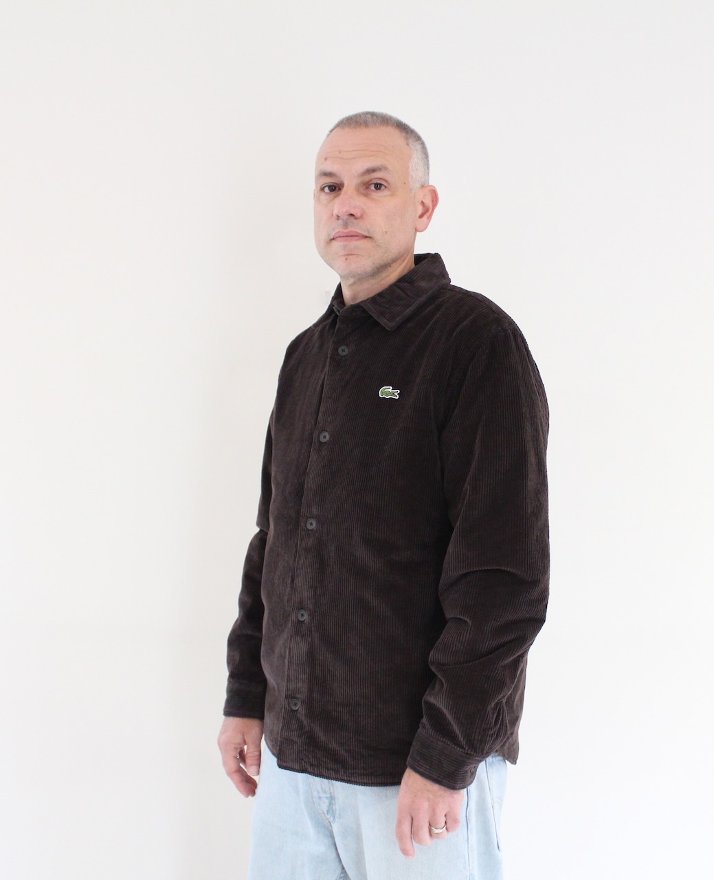 Lacoste Surchemise Oversize Velours Côtelé Marron