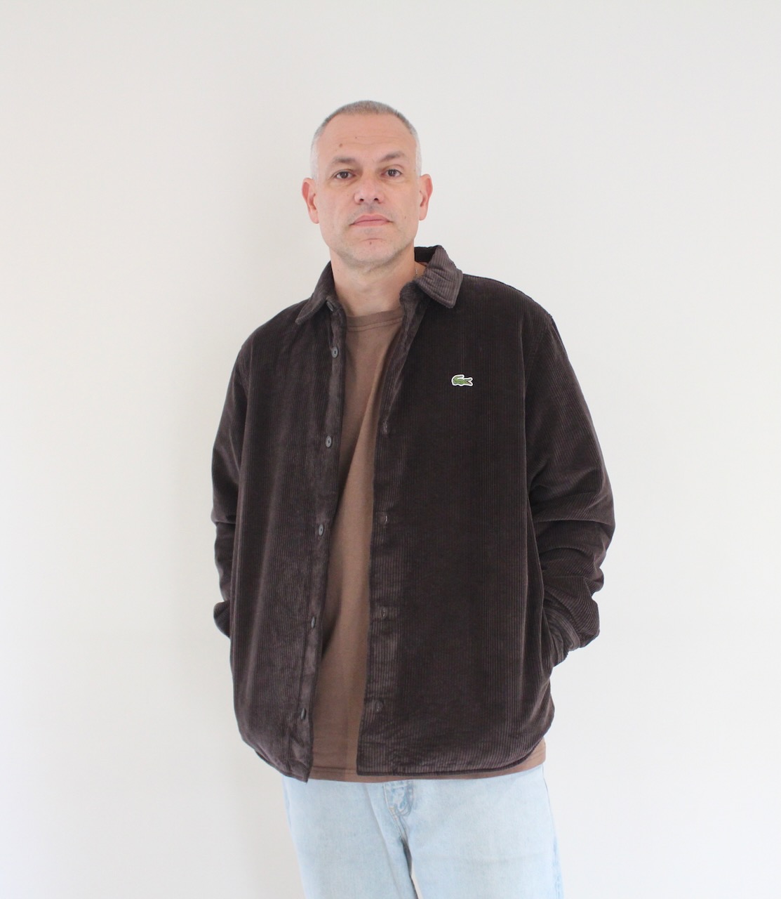 Lacoste Surchemise Oversize Velours Côtelé Marron