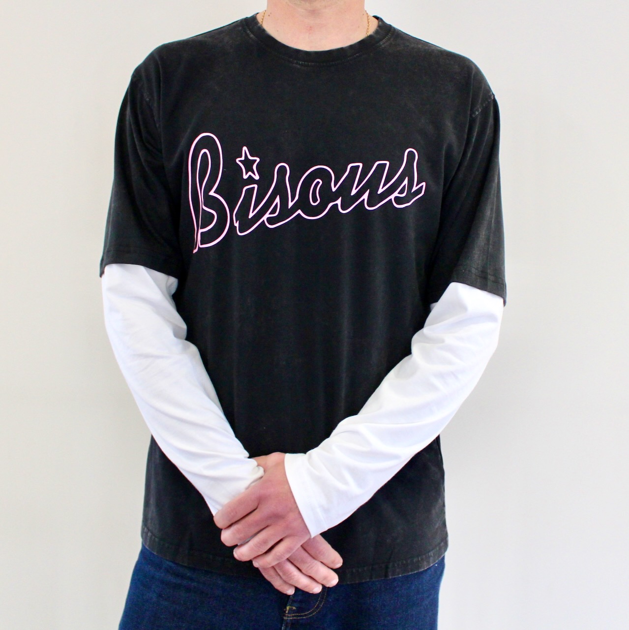 Bisous Tshirt LS Lounge Black Washed