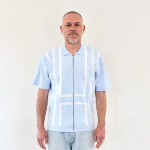 Hélas Aldo Knit Full Zip Polo Light Blue
