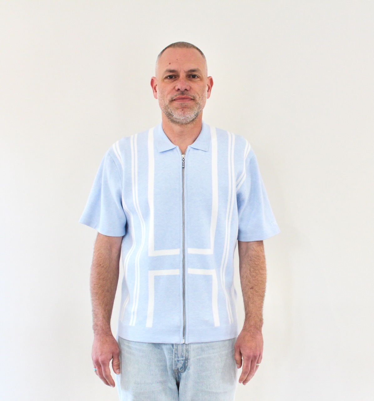 Hélas Aldo Knit Full Zip Polo Light Blue