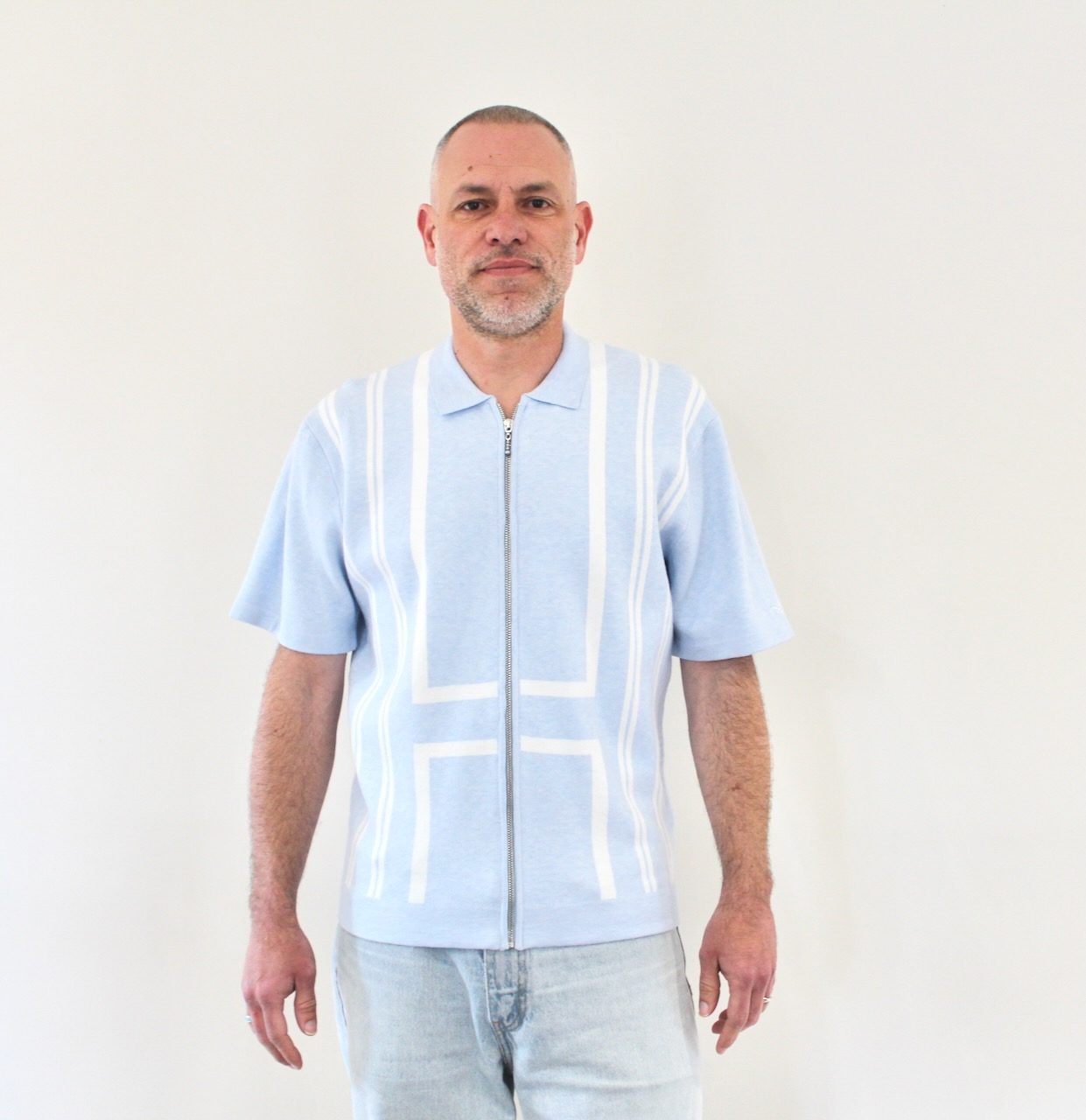 Hélas Aldo Knit Full Zip Polo Light Blue