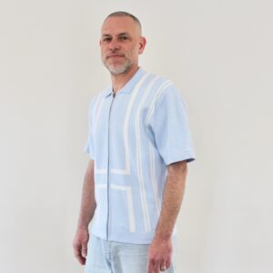 Hélas Aldo Knit Full Zip Polo Light Blue