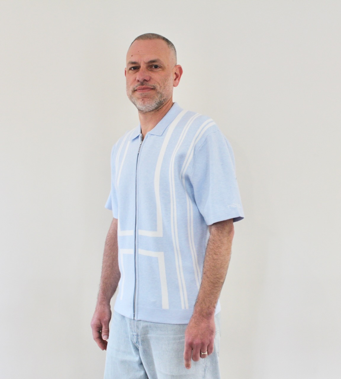 Hélas Aldo Knit Full Zip Polo Light Blue