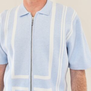 Hélas Aldo Knit Full Zip Polo Light Blue