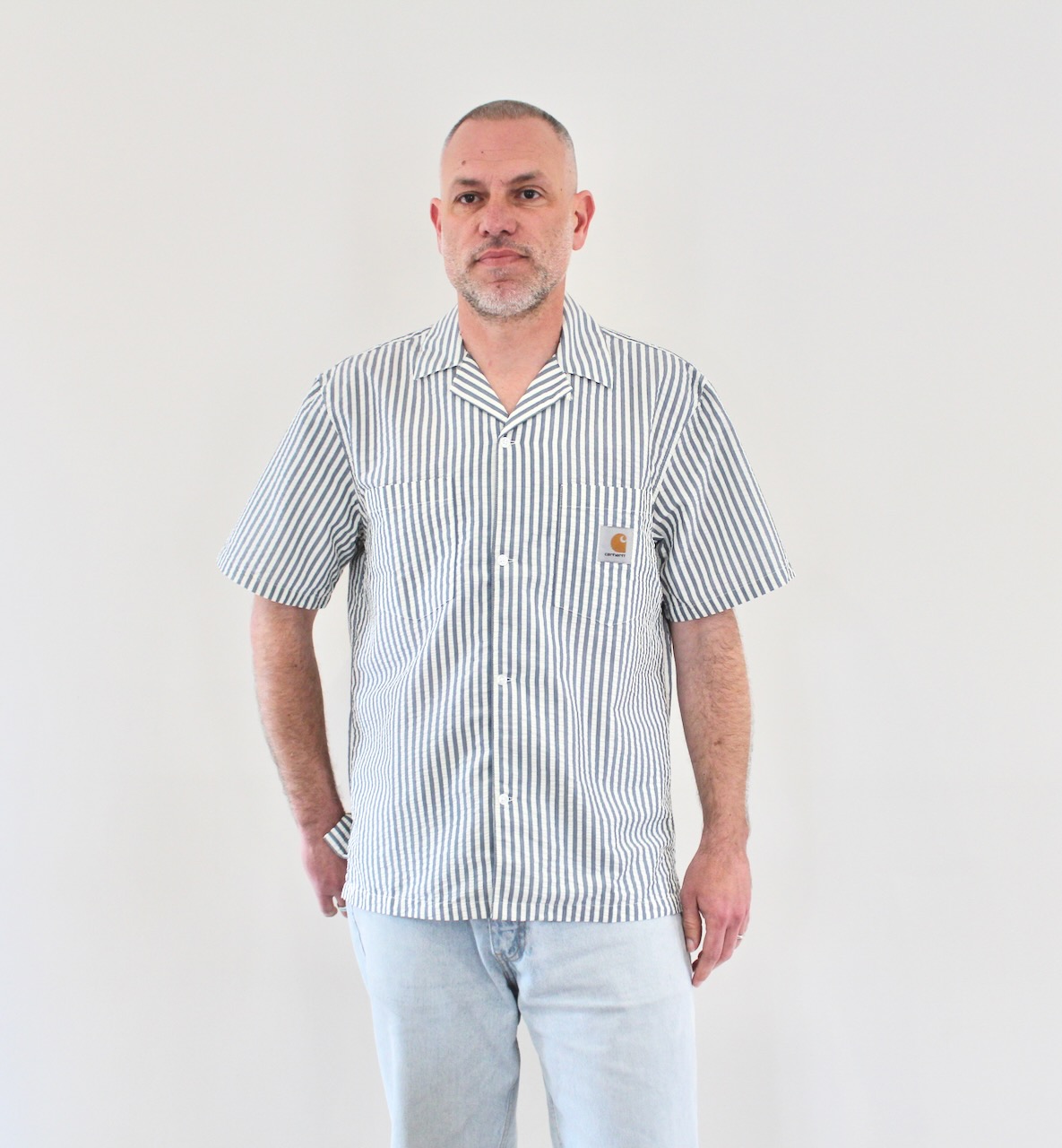 Carhartt Wip S/S Leavel Shirt Leavel Stripe Blue River